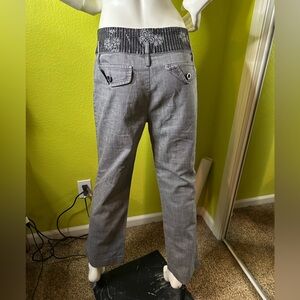 Paradise Gray Pants with Black Sequined & Stitched Flower Waistband
